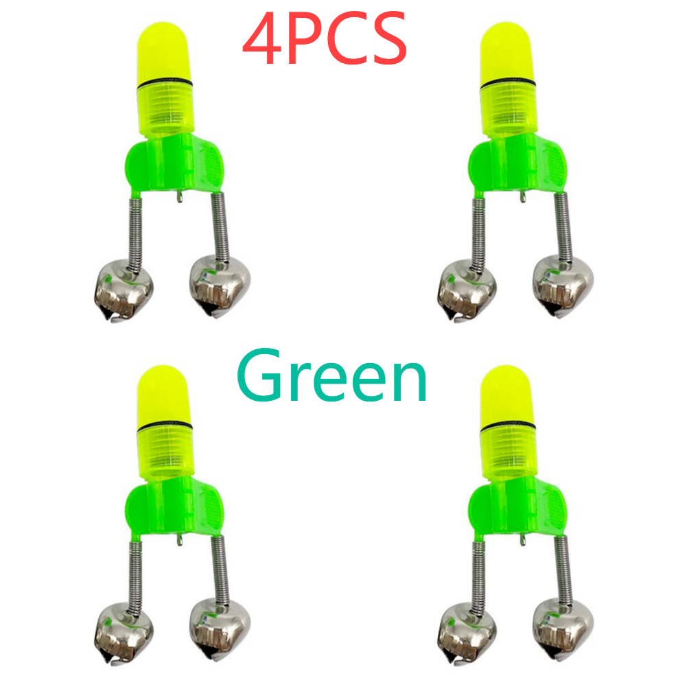 Cascabeles de pesca, caña de pescar nocturna, cebo para morder, luz de alarma, sonajero de pesca, picador de caña, accesorio de pesca de advertencia, 1-4 Uds.: Dorado
