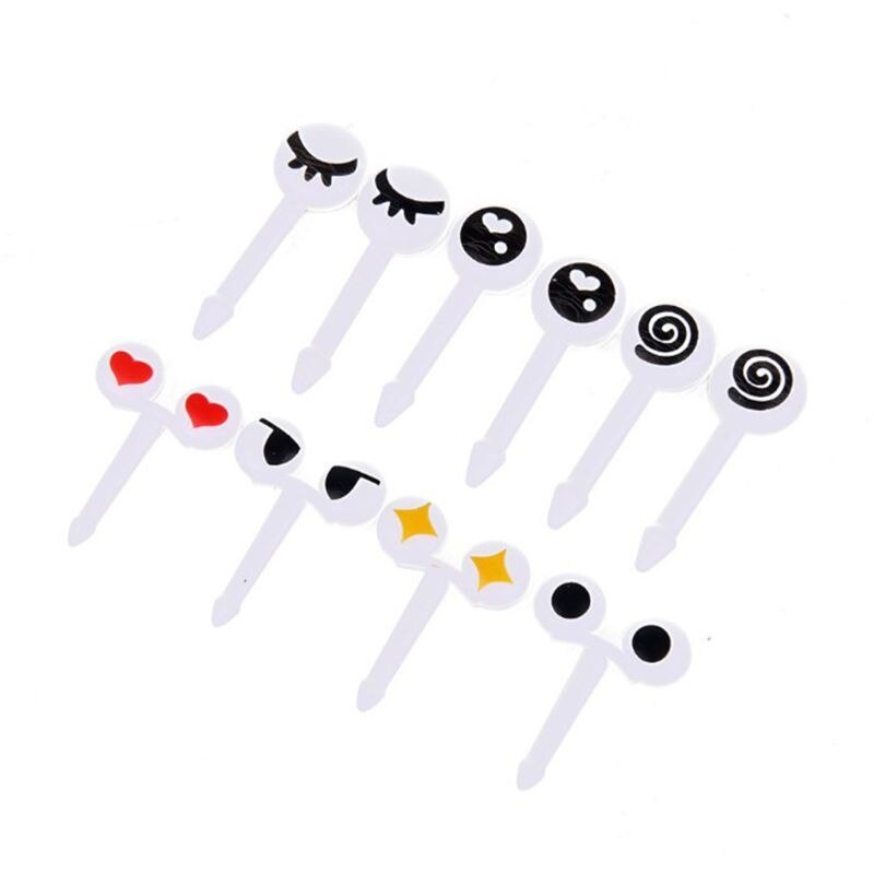 10 unidades/juego de Mini pinchos, lindos ojos de dibujos animados Kawaii, Almuerzo Bento caja, comida, fruta, tenedor, palillos, decoración de Buffet