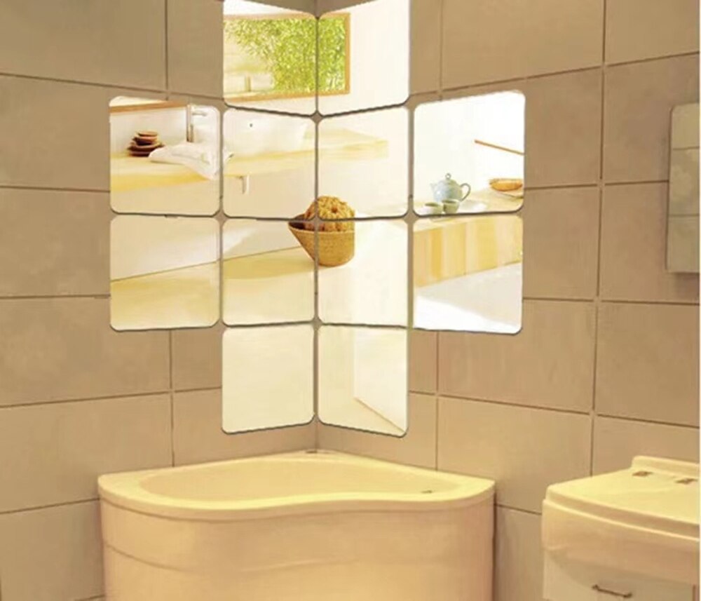 Acrylic Mirror Stickers 3 pcs Square Mirror Sticker Crystal Wall Paper DIY 3D Wall Decal Living Room Bathroom Modern Decoration