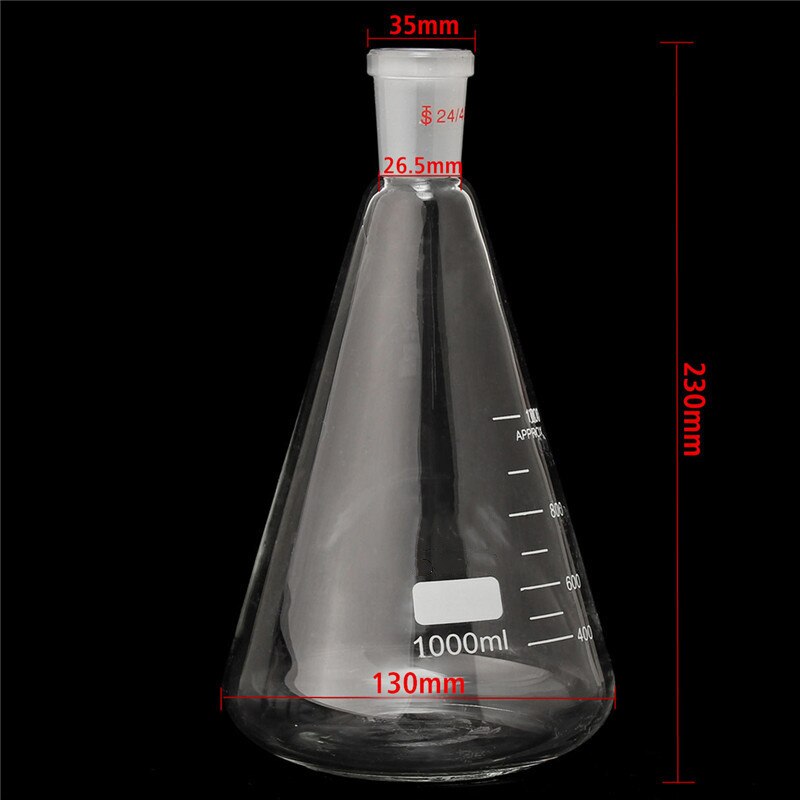 Erlenmeyer – bouteille conique en verre, 24/40, 1000ml/1l, fournitures de verrerie de laboratoire de chimie,