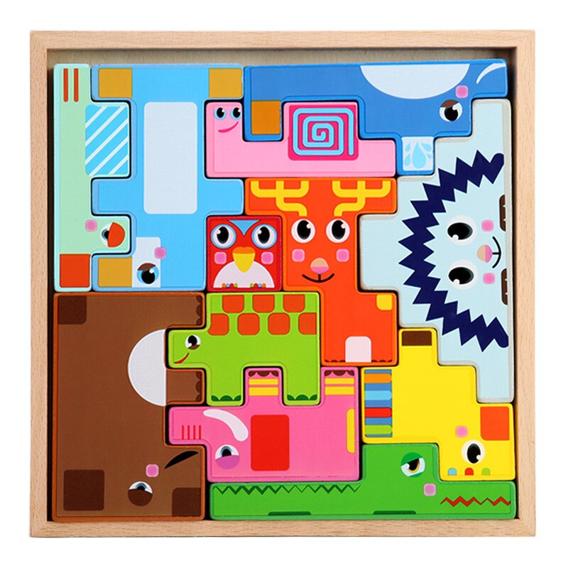 Wooden Animal 3D Jigsaw Puzzles Early Childhood Educational Puzzle Shape Recognition Matching