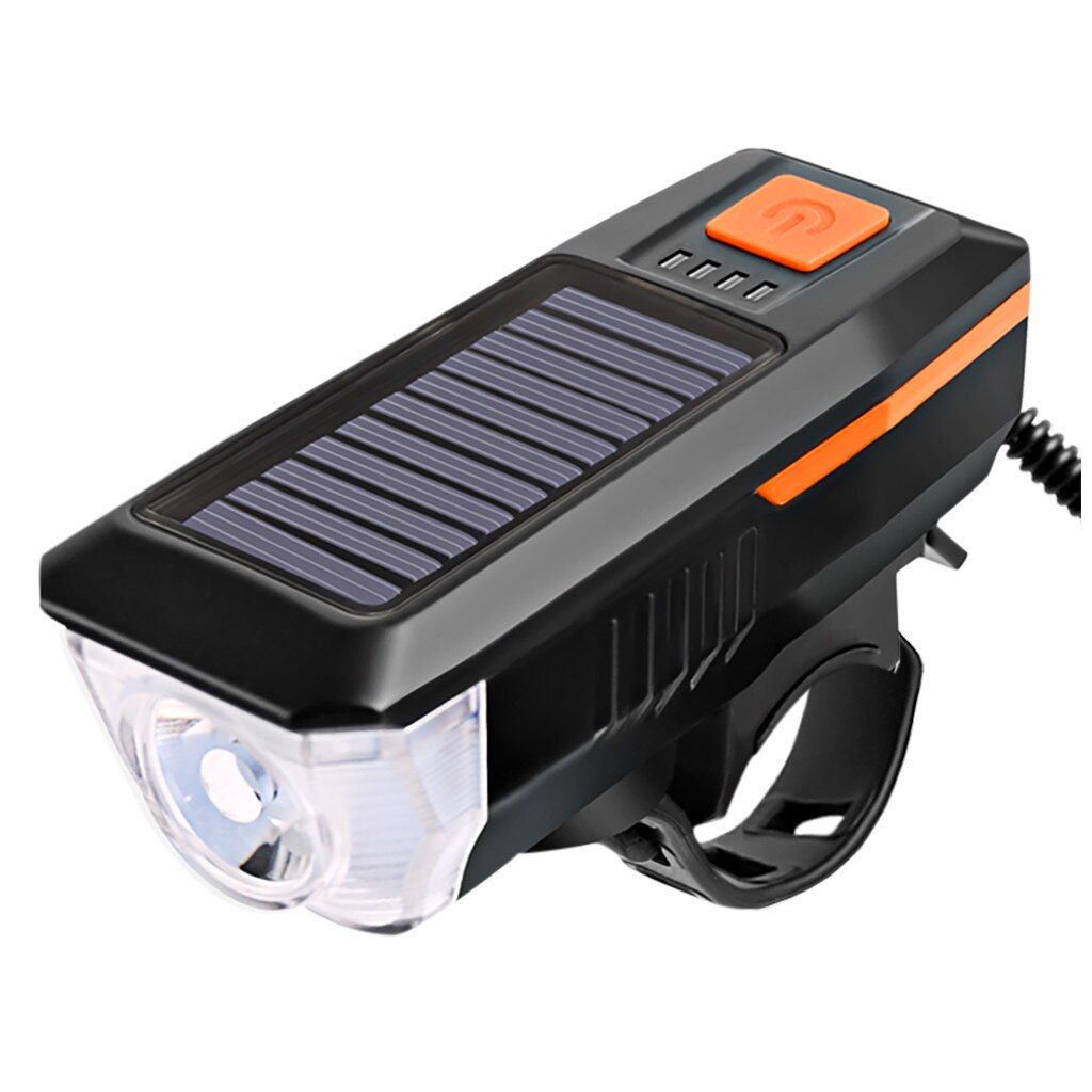 Outdoor Solar Power USB LED Bike Bicycle Front Light Rechargeable Headlight With Horn: Orange