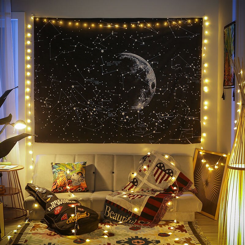 Sterrenhemel Ins Wandtapijten Lamp Achtergrond Doek Cosmic Maan Gedrukt Tapestry Decoratieve Opknoping Doek Woonkamer Decoratie