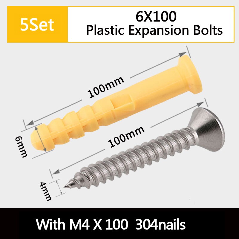 Rubber Plug Expansion Screw 304 Stainless Steel Self-tapping Screw Set Expansion Pipe Bolt 6/8/10mm For House Furniture Fixing: 6x100