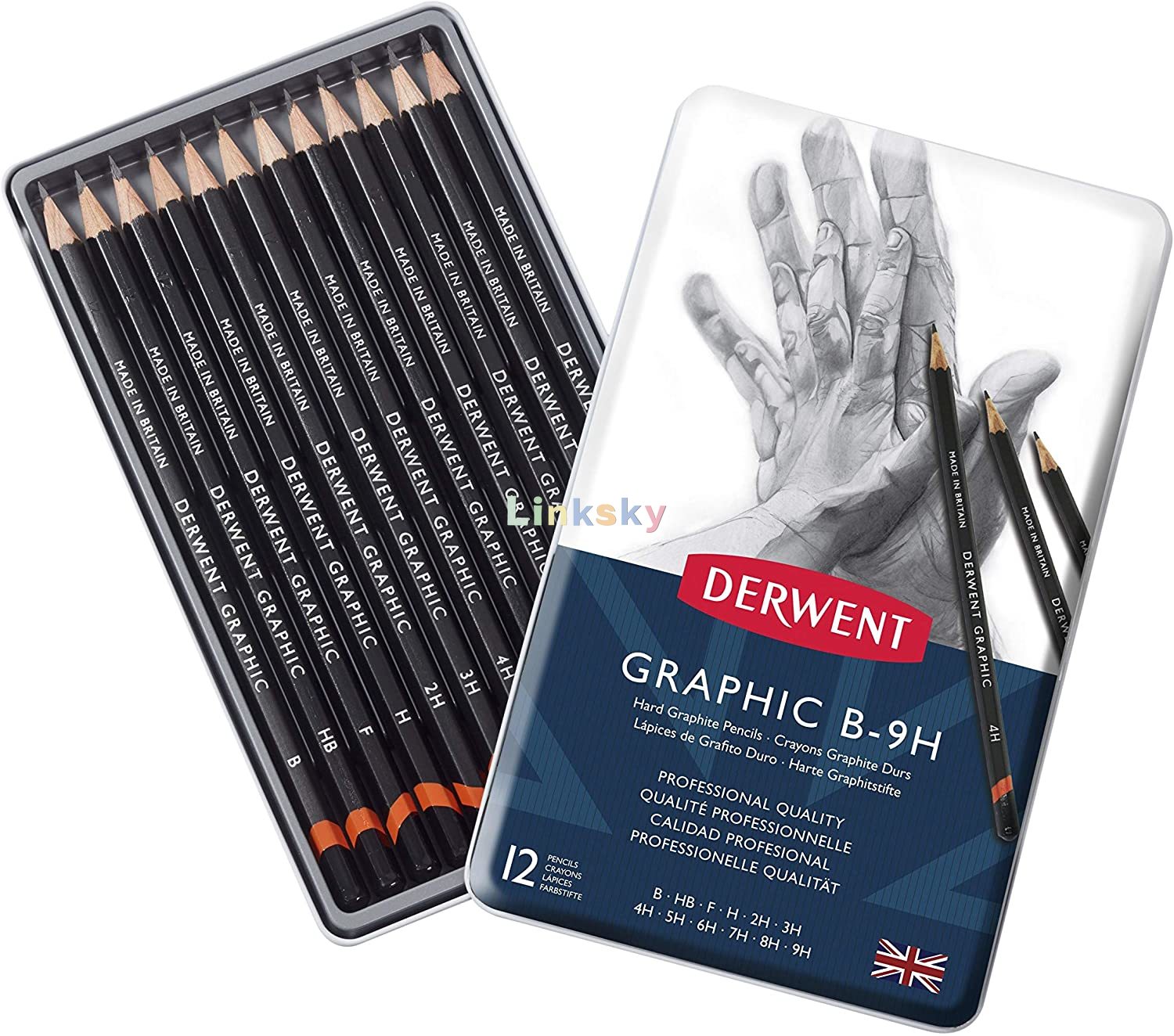 Lapis Graduado Derwent grafico 12 Graduacoes duro (9h A B),Estojo metallo contendo,grafico duro 12pz lattina scatola,arte forniture: Default Title