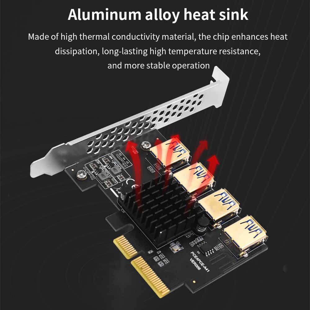 TISHRIC Mining Connectors PCIE Riser 009S/010/010X/011 PCI Express Multiplier PCIE 1 to 4 Riser Expansion Card Add on Cards