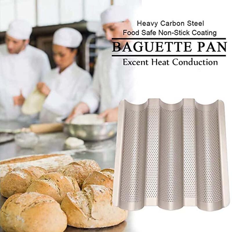 Golden Wave Baking Tray French Bread Baking Mold Bread Practical Cake Baguette Mold Pans 3 Groove Waves Bread Baking Tools Gold