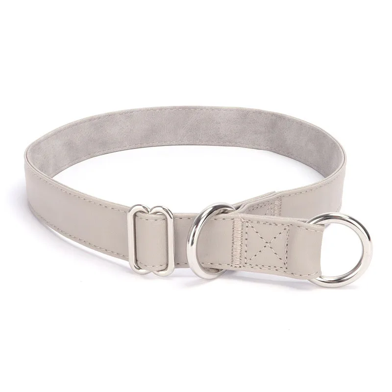 Collar antideslizante de cuero PU para perro, cadena de estrangulamiento para entrenamiento de perros, súper suave, duradero y fuerte, adecuado para caminar: L / Gris