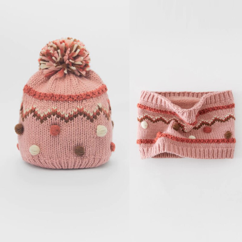 Cappello sciarpa Set ragazza inverno pompon Beanie bambini rosa pile caldo autunno sci accessorio per esterni