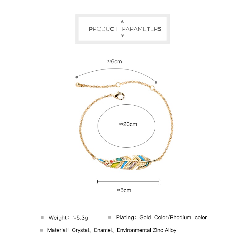 Bohemia Featheriness Bracelet Crystal Wrist Chains Lobster Clasp For Women Jewelry Accessories