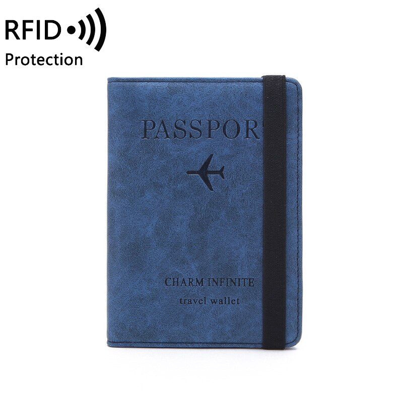 Rfid multifunktion elastisk bånd rejse pas cover pung unisex business kreditkort tegnebog organisator: Blå