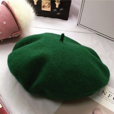 Wolmix franse baret effen dames dames meisjes hoed herfst winter warme muts mutsen: Groente