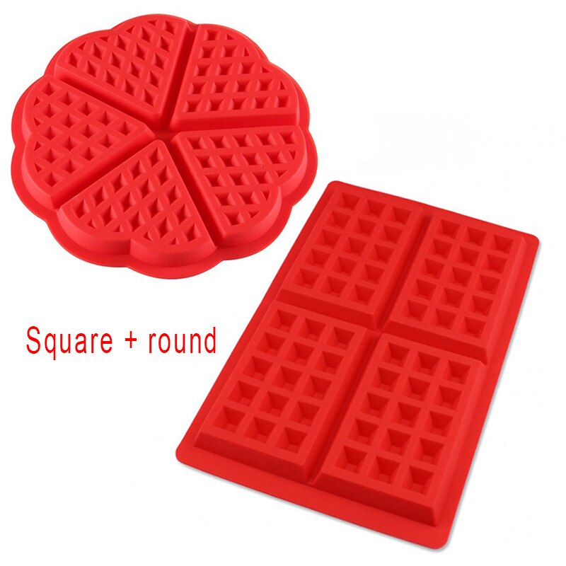 Silicone Waffle Mold Maker Non-stick Waffle Mold Kitchen Bakeware Cake Mould Makers for Oven High-temperature Baking Set: Rectangle Heart