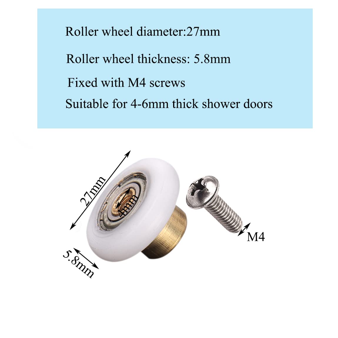 Shower Door Rollers Wheel Set Bathroom Glass Door Replacement Part Runner Sliding Shower Door Roller Wheel-Roller: Yellow