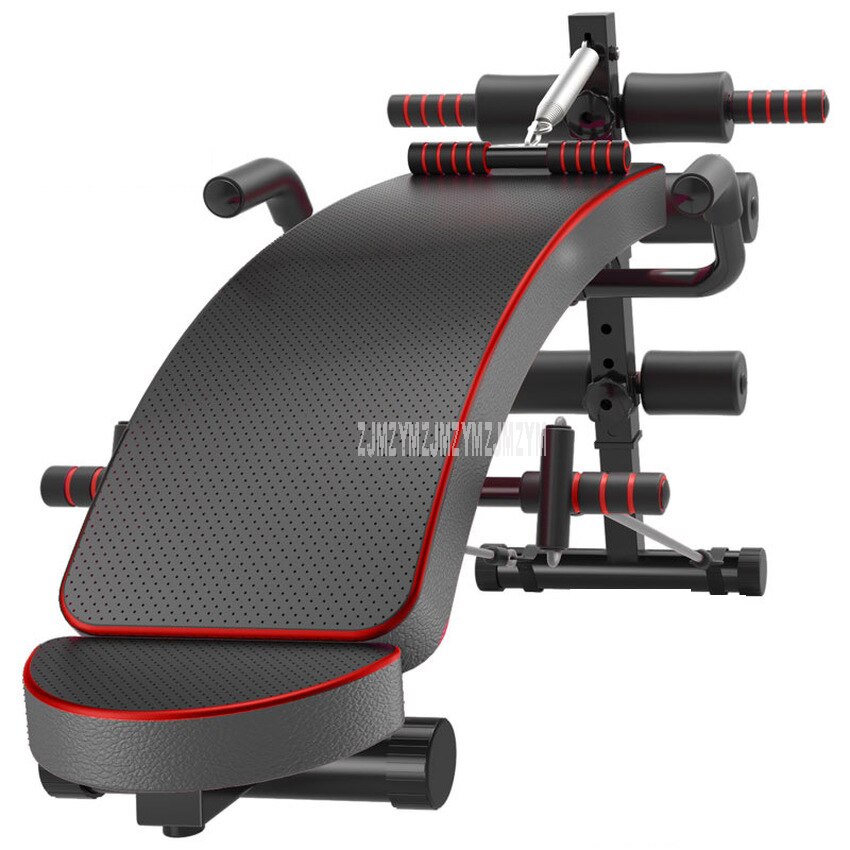 Multifunction Sit-up Bench With Headrest Pulling Rope Exerciser Trainer Steel Frame Ab Abdominal Fitness Bench Indoor Equipment: Red