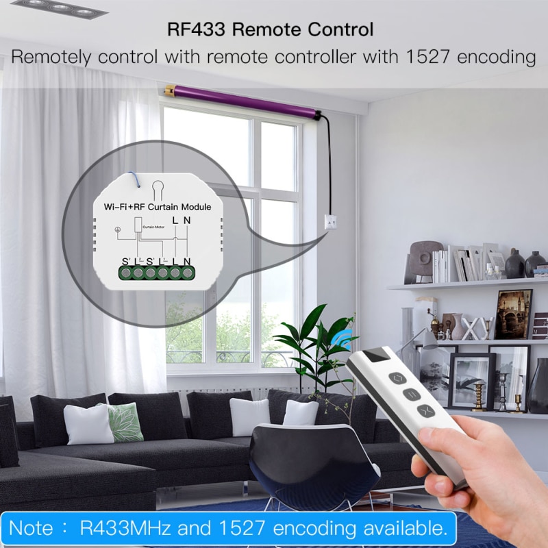 Tuya WiFi Smart Switch RF433 Roller Blind Shutter Curtain Switch Module Voice Control with Remote Works with Google Home Alexa