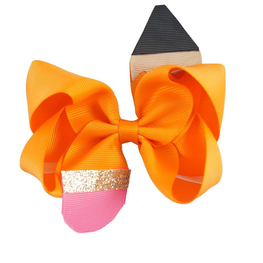 6 uds hecho a mano 4,5 "lápiz volver a la escuela moño para cabello con Clip para niñas Boutique lápiz horquilla accesorios de graduación preescolar: Naranja