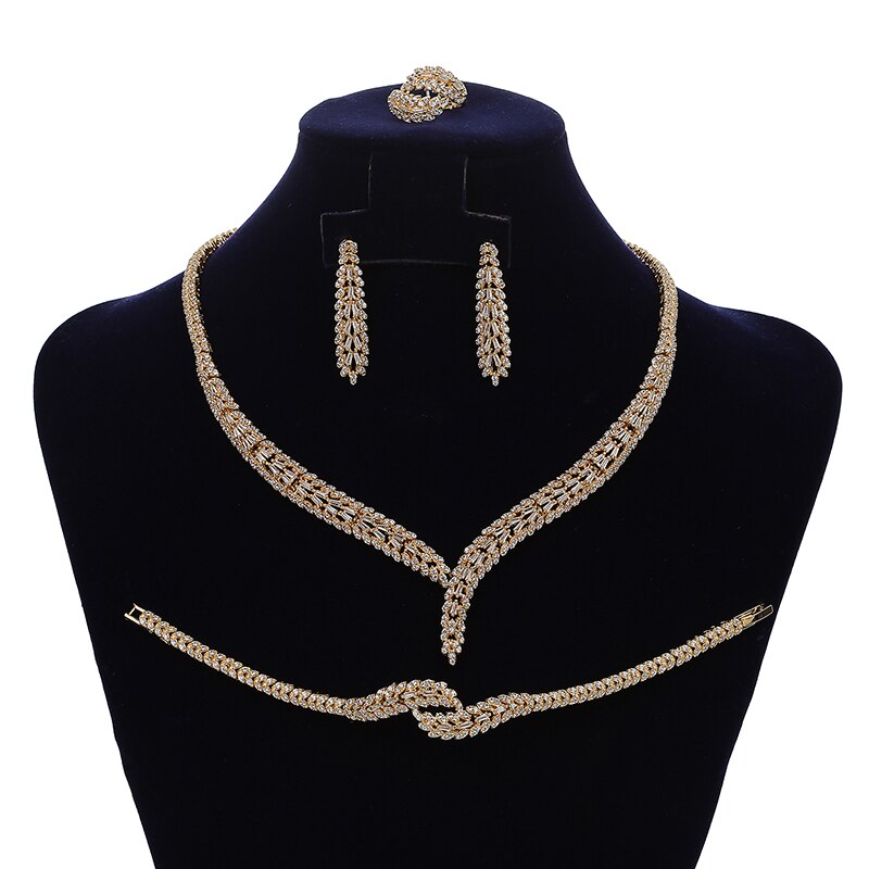 Sieraden Sets Hadiyana Elegante Trendy Birdal Ketting Oorbellen Ring En Armband Set Vrouwen Hoge Qualtity CN1805 Conjunto De Joyas