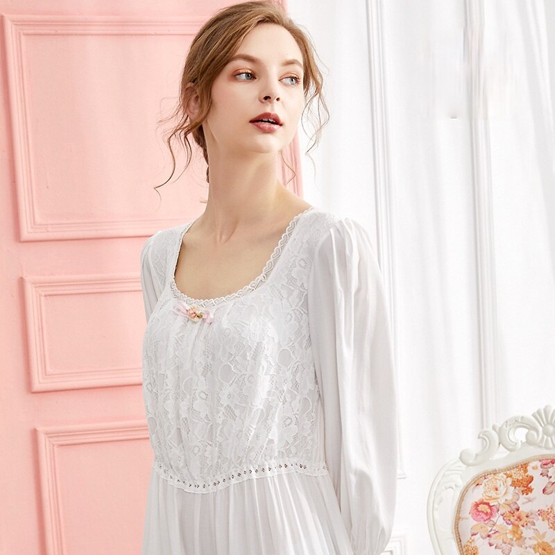 Katoen Romantische Nightgowns Vrouwen Herfst Lange Mouw Wit Roze Losse Peignoir Nacht Jurk Victoriaanse Vintage Prinses Nachtkleding