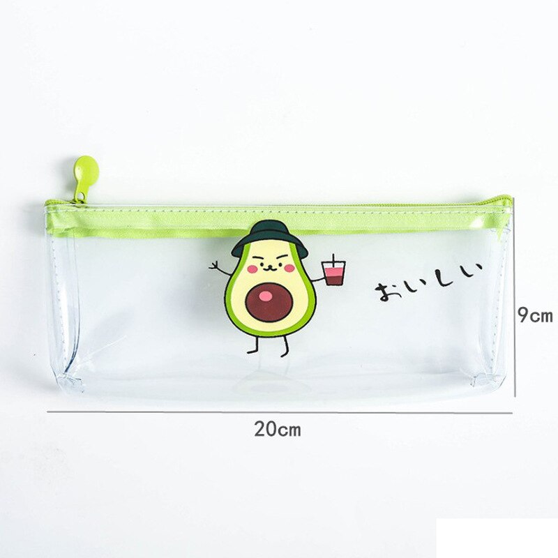 Söt kawaii tecknad avokado penna väska mini pvc transparent brevpapper förvaring för pojke flicka student skolmaterial: Hatt avokado