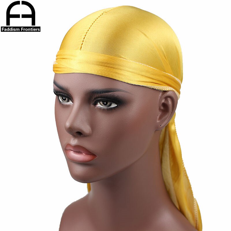 Perruques Turban en Satin Durag pour homme | Couvre-chef de motard, bandeau de luxe, chapeau Pirate, accessoires pour cheveux,: Or