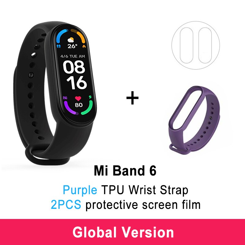 Xiaomi Mi Band 6 Smart Armband 5 Farbe AMOLED Blut Sauerstoff Smart band Fitness Traker Herz Rate Bluetooth Wasserdichte Miband 6: GB 2Flims PL