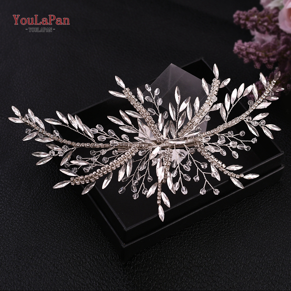 YouLaPan, accesorios para el cabello de boda, Tiara de diamantes de imitación, tocado de novia, corona para desfile, pinza para el cabello para mujer, horquilla nupcial para HP254: Color dorado