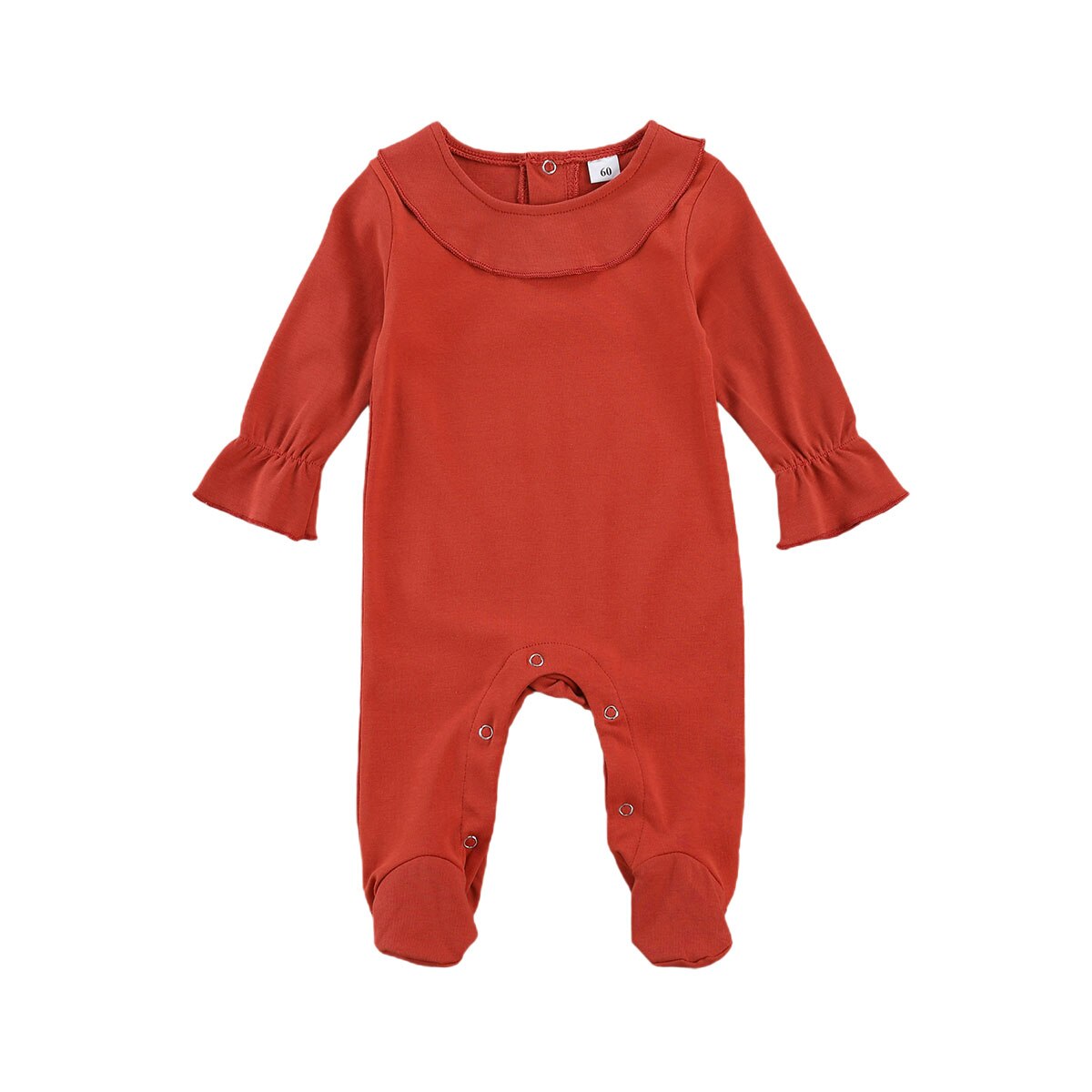 Focusnorm Baby Baby Meisjes Jongens Footies Rompertjes 6 Kleuren Solid Lange Mouwen Knop Herfst Winter Jumpsuits: Oranje / 6m