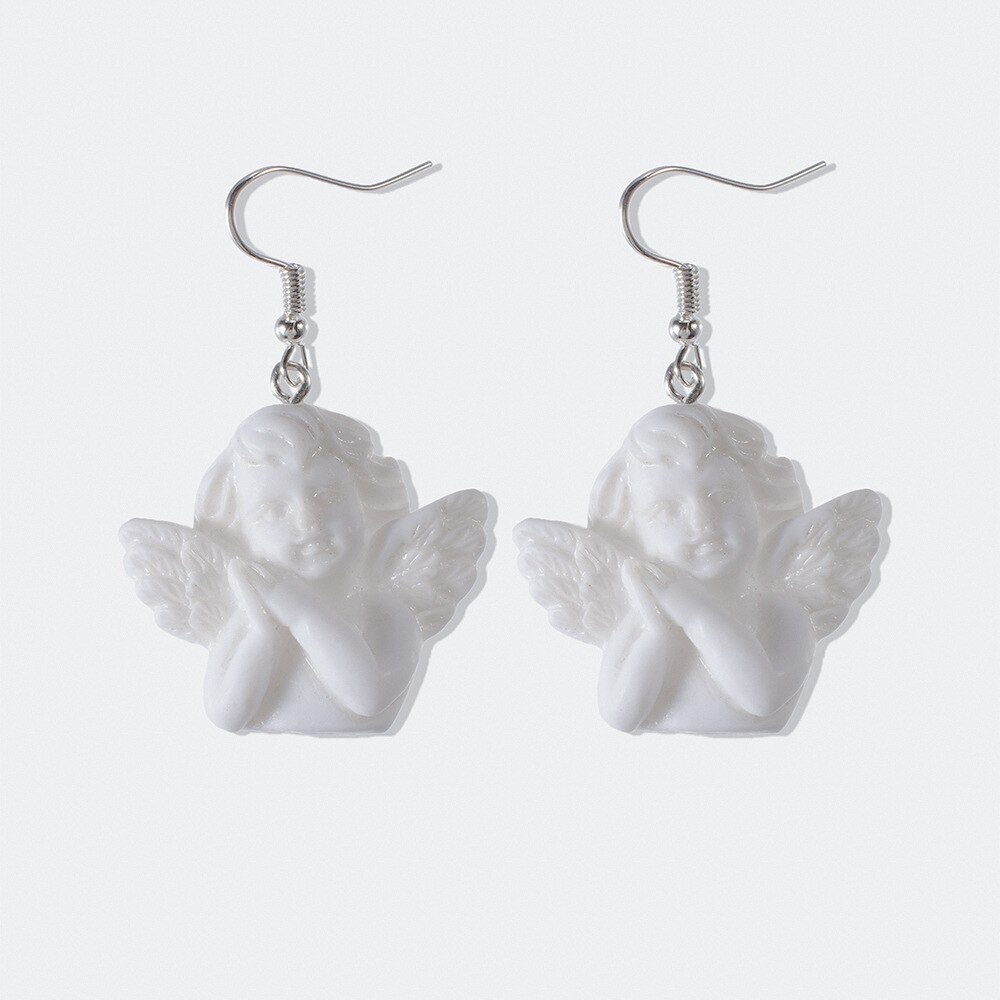 1 paire Blanc Baroque Cupidon Ange Boucles D'oreilles Pur Mignon Fille Boucles D'oreilles Ange Chanceux Boucles D'oreilles Bijoux Pour Les Femmes Filles