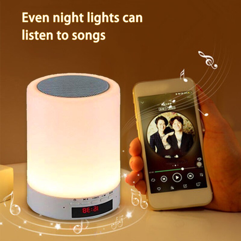 Draadloze Cilinder Kleurrijke Nachtlampje Bluetooth Speaker Wekker Home Decor Lamp Nachtlampje Touch Control Bureaulamp