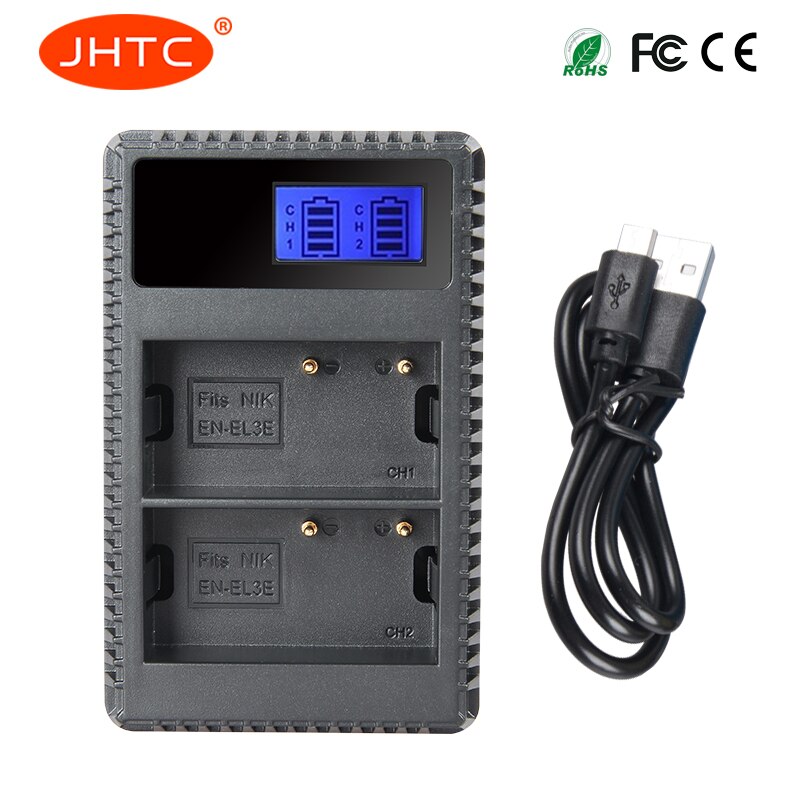 JHTC DUAL USB LCD EN-EL3e ENEL3e EN EL3e LCD Batterij Lader voor Nikon D70S D80 D90 D50 D300S D300 D100 d20