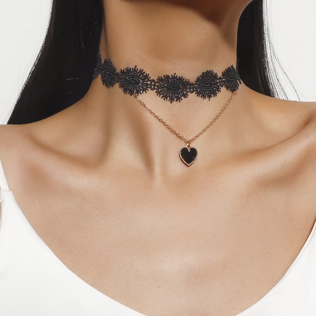 Yobest Hohlen Entwürfe Schwarz Leder Samt Halsband Halskette Schicht Chockers Jahrgang gotisch Schmuck Gothic Halskette für Frauen Collier: E02645