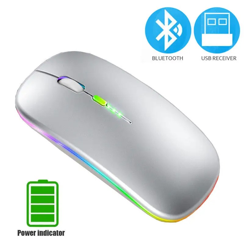 Bluetooth 5.1 Maus RGB 2,4G Drahtlose Maus Wiederaufladbare Maus Stille Maus USB Gaming Maus Mäuse 1600DPI für PC Laptop Tablet: Black