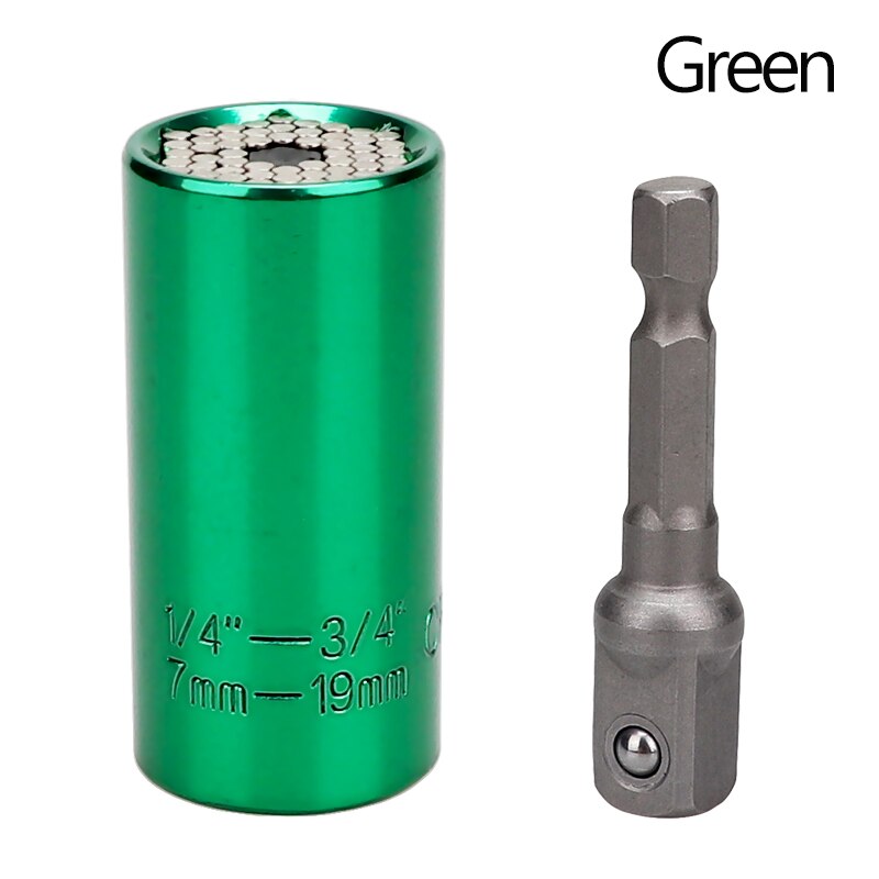 7-19mm Universal Torque Wrench Magic Socket Spanner Key Sleeve Multi Power Drill Ratchet Spanner Key Nut Tools: Green  