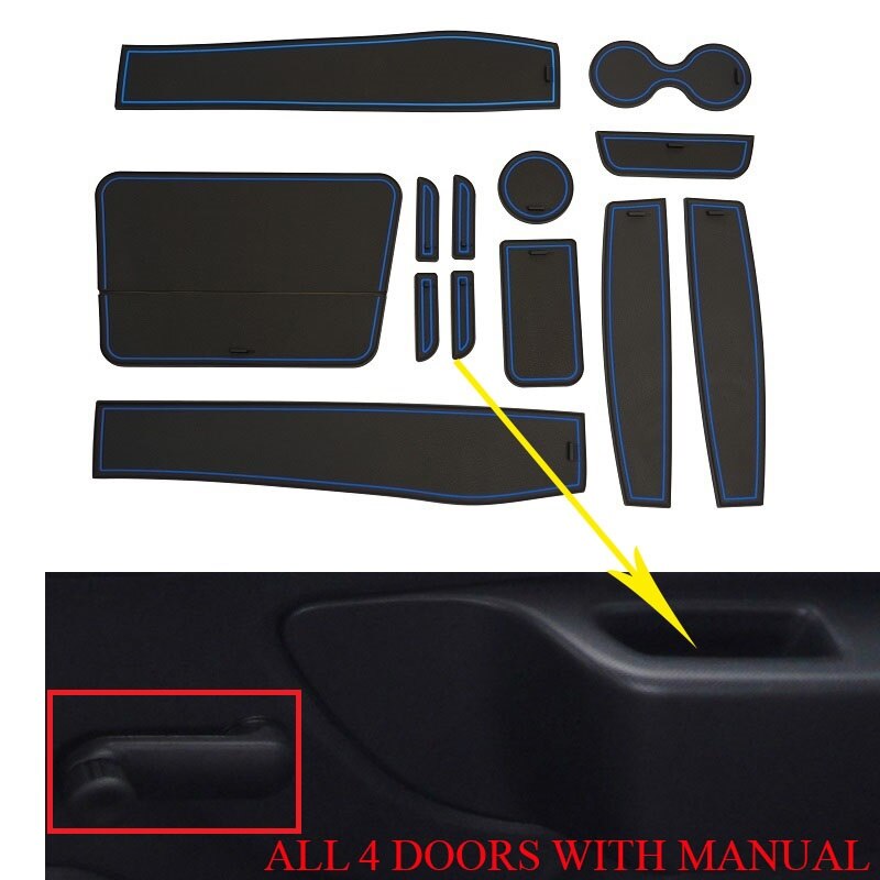 Non Slip Door slot cup mat storage rubber interior mats for Dacia Logan II Sandero 2 Stepway second generation year: 13pcs BLUE