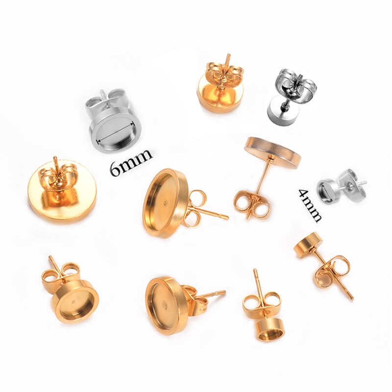 20 pièces en acier inoxydable socle blanc plateau rond Cabochon réglage poste boucles d'oreilles idéal pour 4/6/8/10mm Cabochon boucle d'oreille bijoux à bricoler soi-même