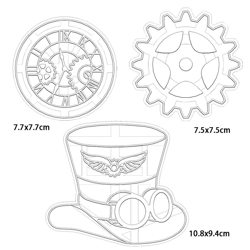 3Pcs Steampunk Gear Biscuit Mold Cookie Cutter Set Plastic Press DIY Cookie Stamp Pastry Tools Fondant Cutter Baking Accessories