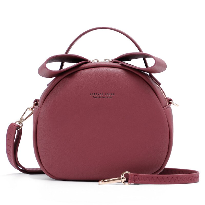 WEICHEN circulaire femmes sac à bandoulière en cuir bandoulière sacs de messager femme ronde Bolsa dames sac à main: S2 Wine Red
