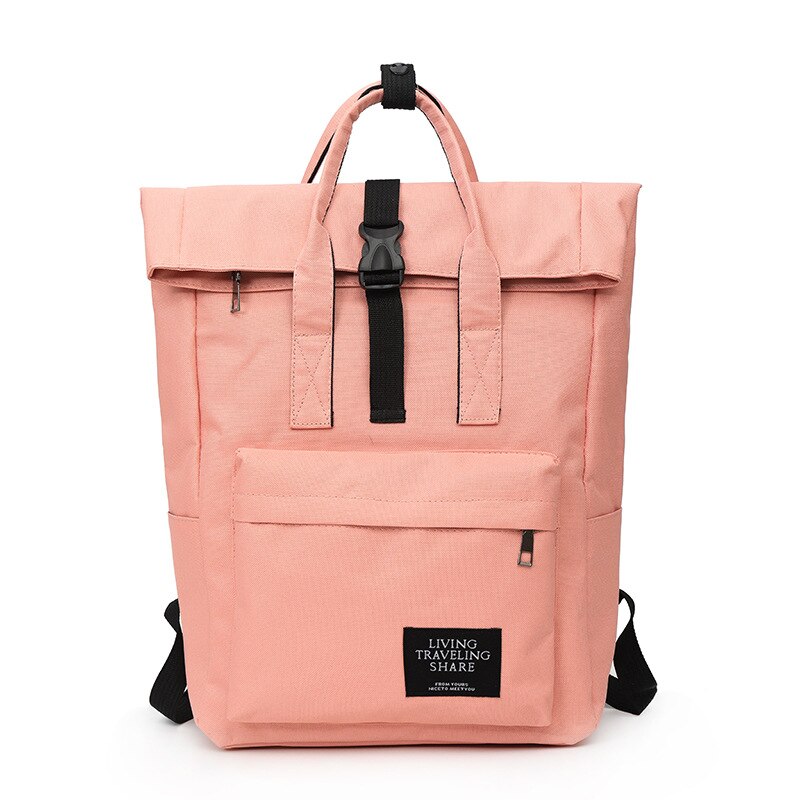 Crossten Lady&#39;s Leisure Shoulder bag 15 inch Laptop Backpack Woman Canvas Roll Top Travel bag USB Charging Port Schoolbag: pink