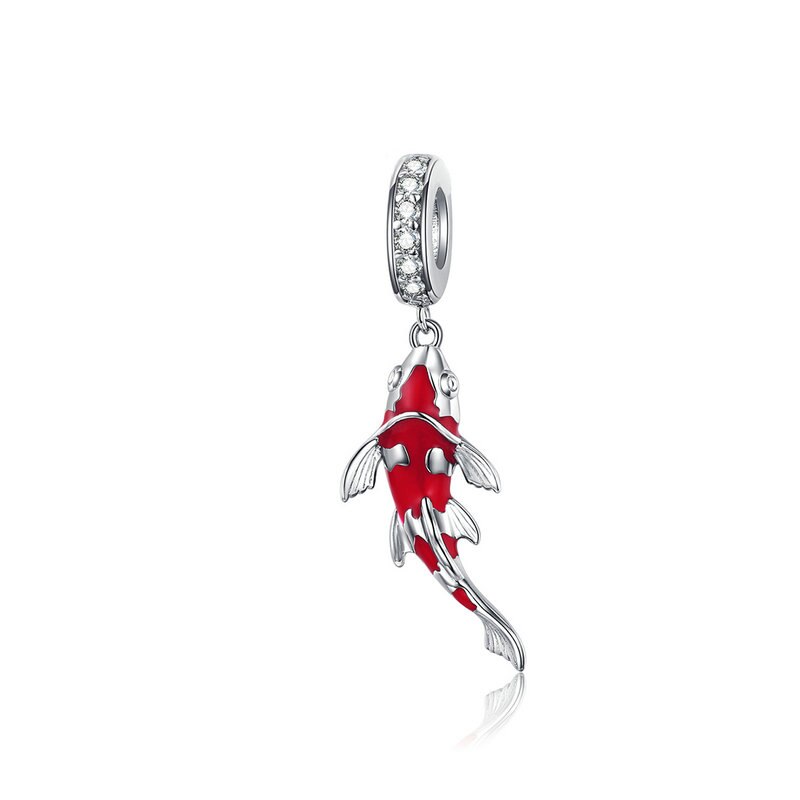 WOSTU Lucky Carp Dangle Charm 925 Sterling Silver Red Enamel CZ Beads Fit Original Bracelet Pendant Silver 925 Jewelry CTC085: CTC085