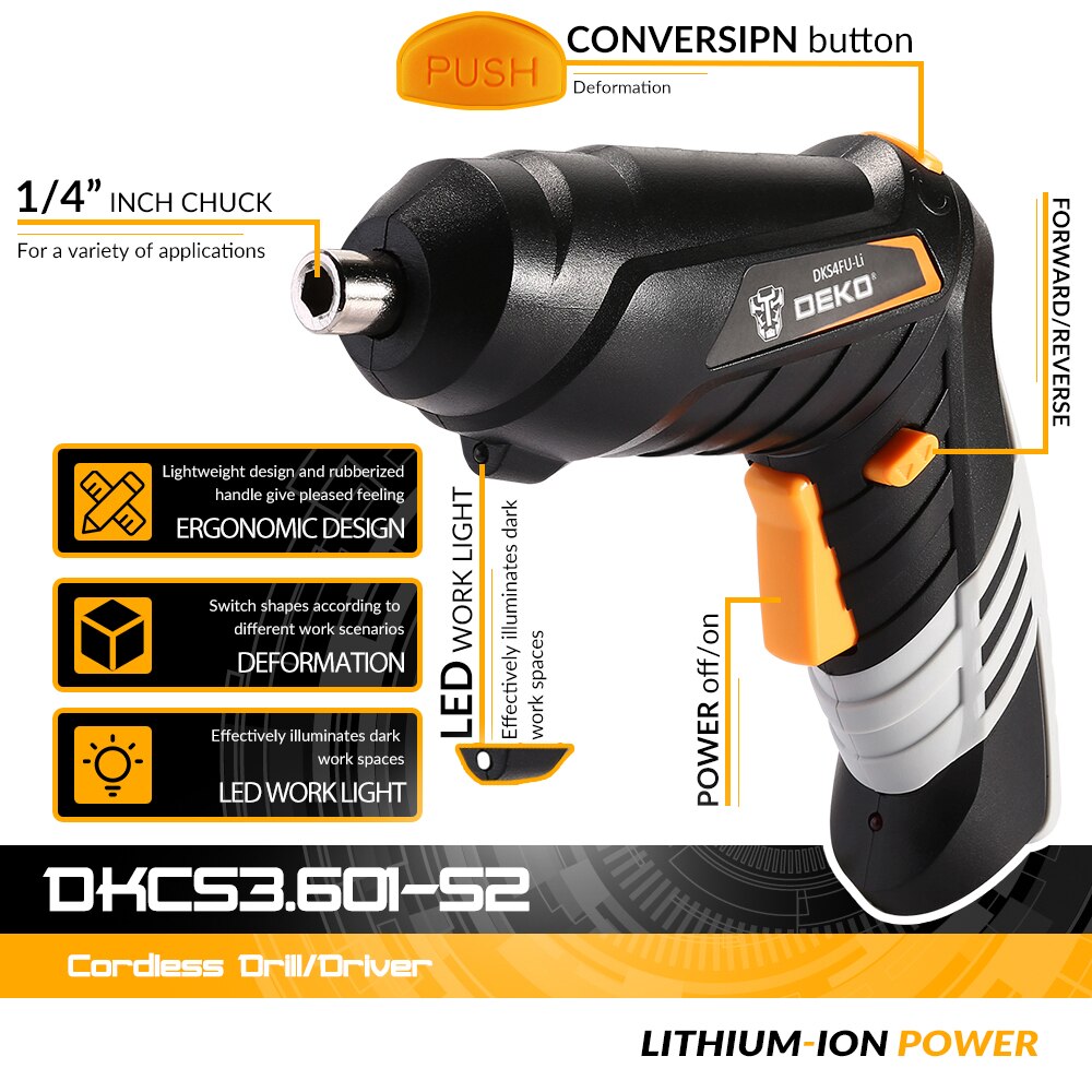 DEKO-destornillador eléctrico inalámbrico, DKCS3.6O1 S1/S2/S3, batería de carga sin llave