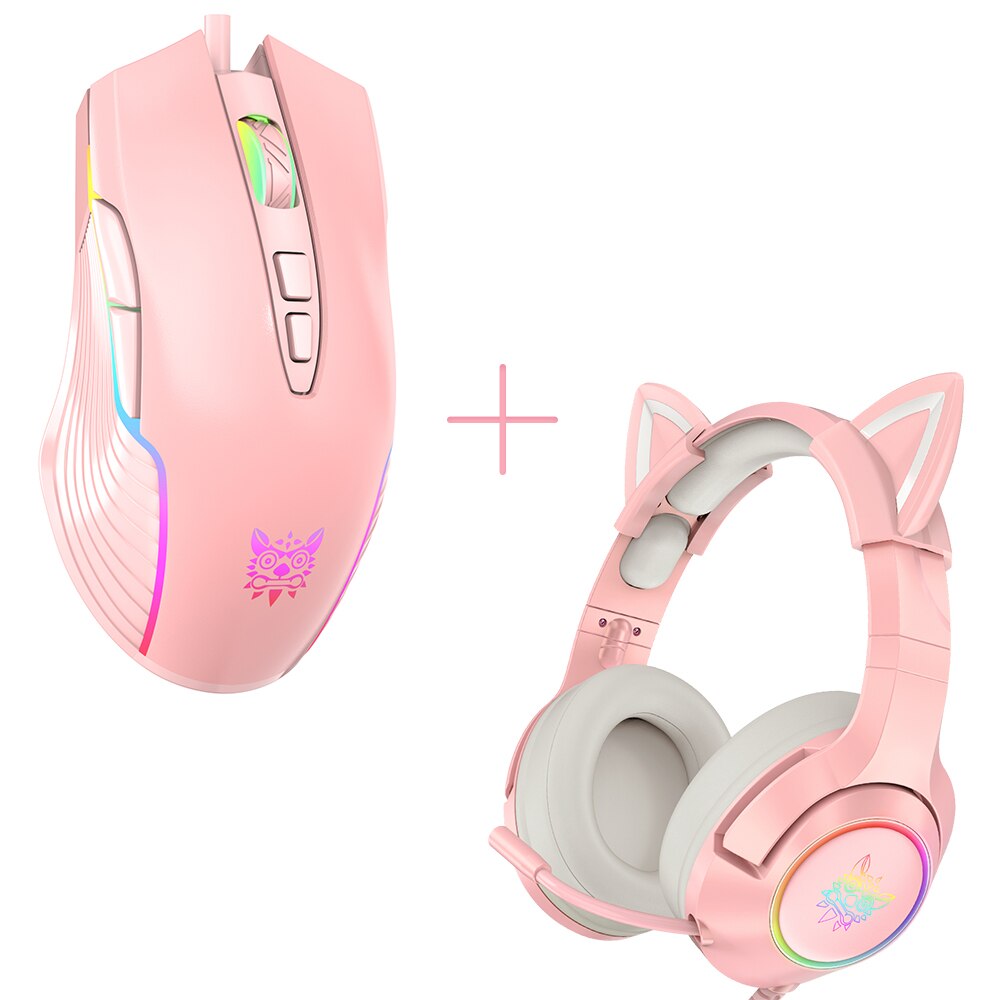 ONIKUMA K9 Pink Gaming Headset For Girls PC Stereo Gaming Headphones with Mic & LED Light For Laptop/ PS4/Xbox One Controller: Mouse with headset 2