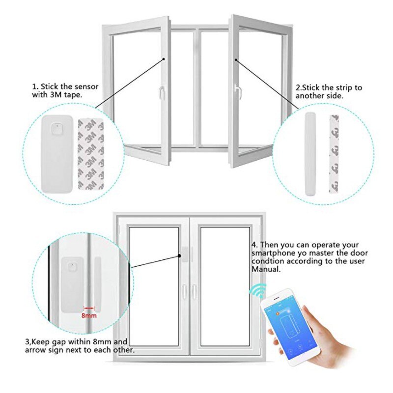 Sensor de puerta/ventana inteligente inalámbrico blanco Compatible con Alexa y Google asistente No requiere Hub