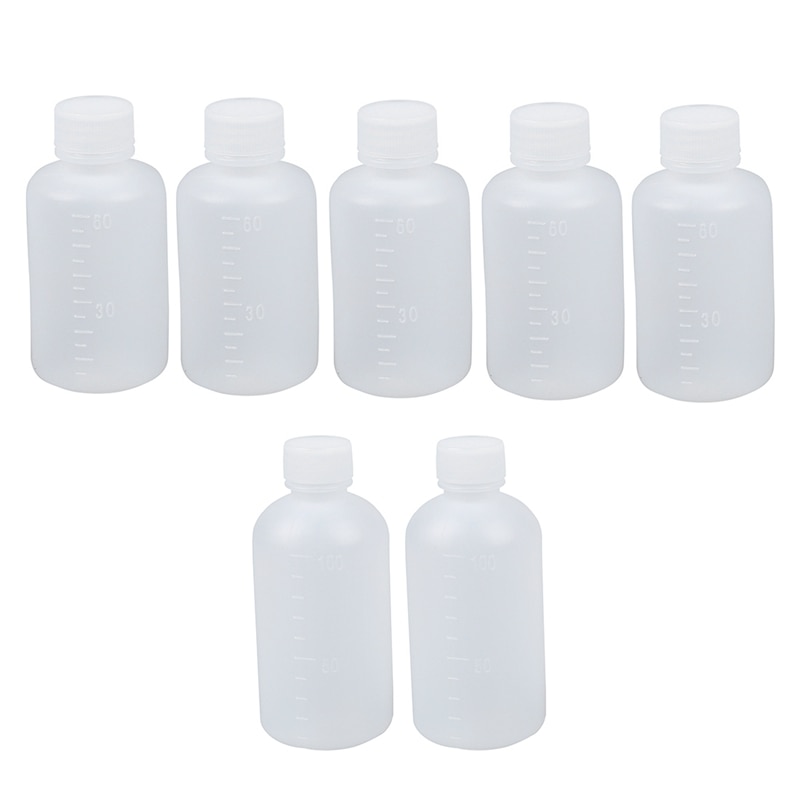 7Pcs Clear Plastic Cilindervormige Chemische Middel Fles-5 Pcs 60Ml & 2 Stuks 100Ml