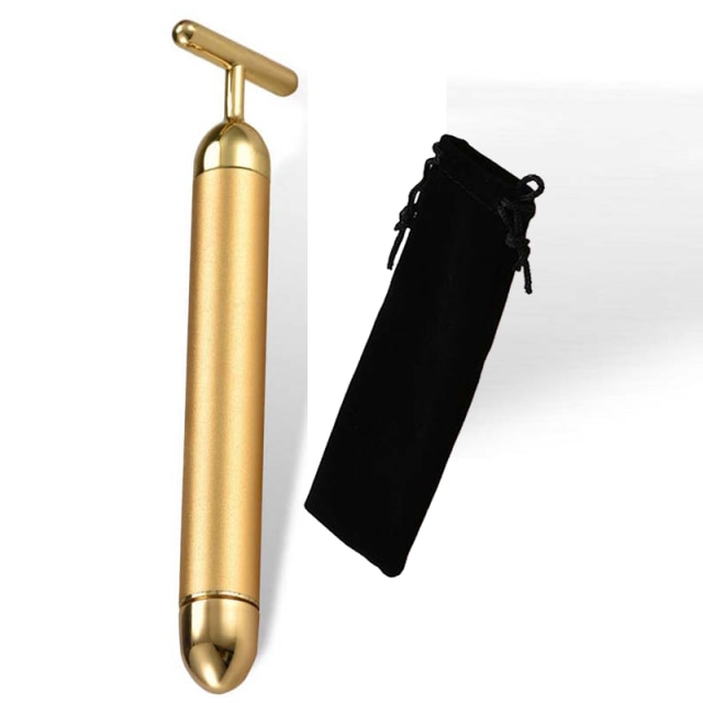 Appareil de soins de beauté multifonction, rouleau de anciers de massage facial 24k, barre d'énergie dorée 3D, masseur vibrant pour outil de beauté: Or