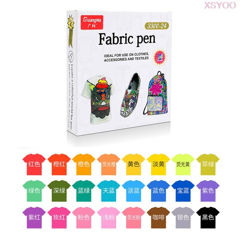 12/24 Kleuren Stof Verf T-shirt Brush Marker Pigment Waterdichte Inkt Marker Voor Textiel Ideaal Kleding Accessoires Diy Schilderen: 24colors