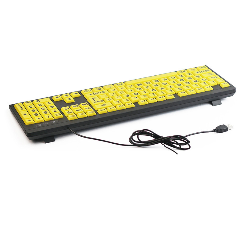 For Students Learn Old Man Style Usb Wired Keyboard With Large Yellow Letters 104 Keys Full Size Keyboard English German Version