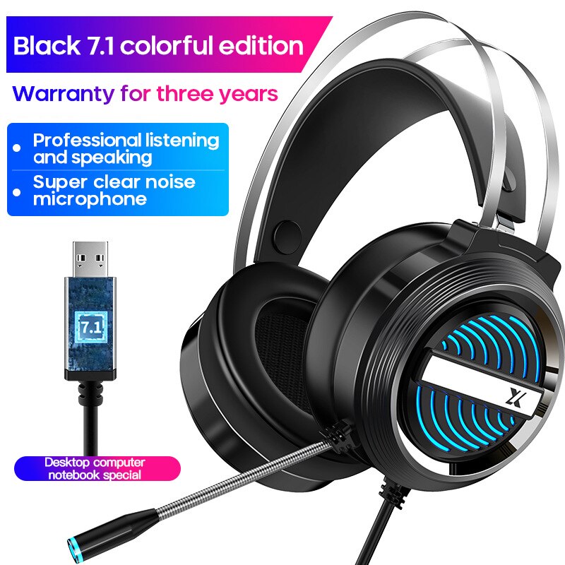 7.1 Channel Gaming Headset Headphone Wired Gamer Headphone Stereo Sound Headsets With Mic LED Light For Computer PC Gamer: 01