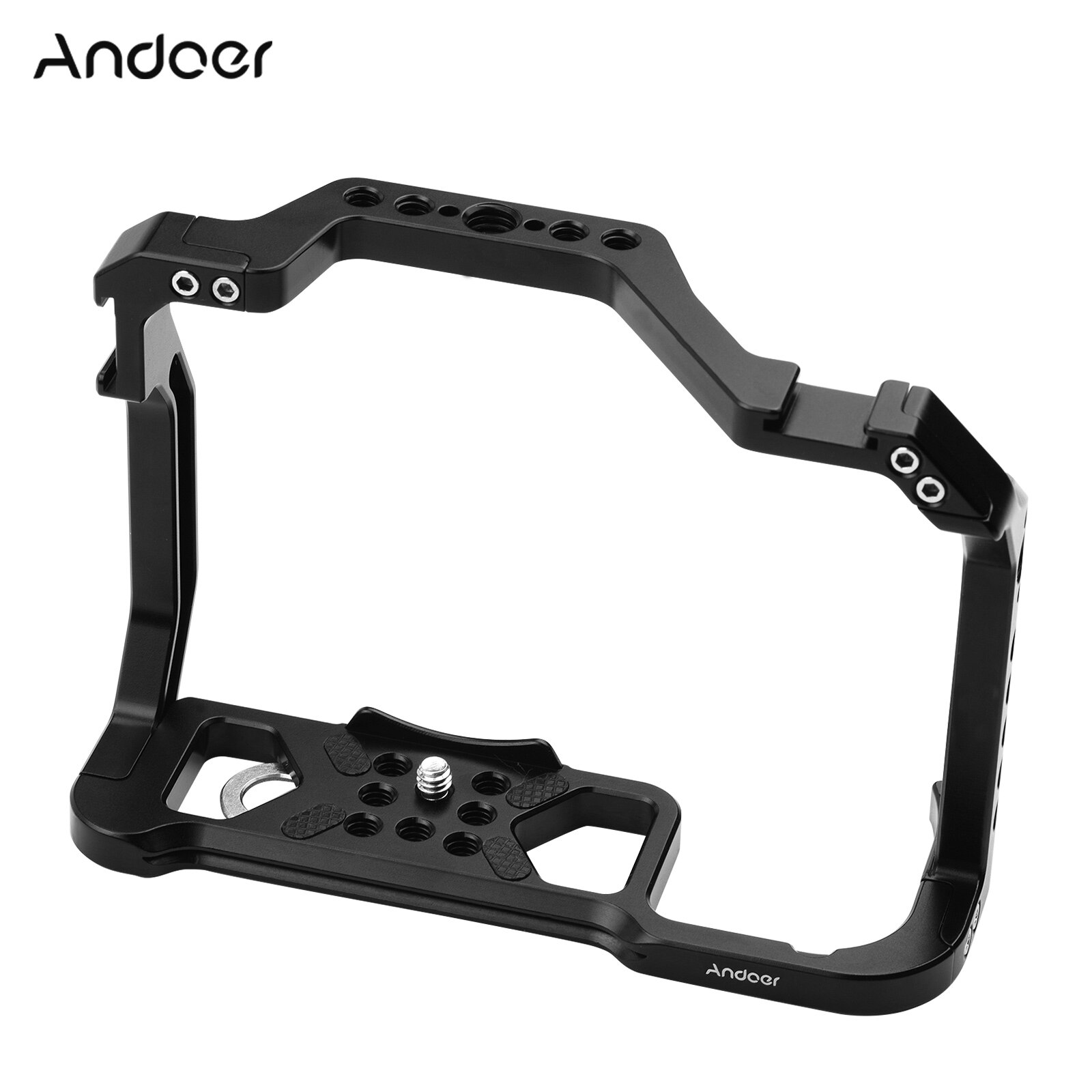 Andoer Aluminum Alloy Camera Cage Replacement for Canon EOS R5 R6 DSLR camera with 1/4 Inch Screw Holes Dual Cold Shoe Mounts