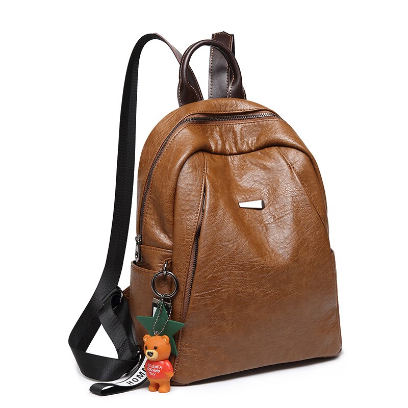 Retro Women's Backpack leather Shoulder bag Desinger Brown Mini Small cute Girl for Motorcycle Travel Waterproof Diaper Handbag: Retro Backpack 8